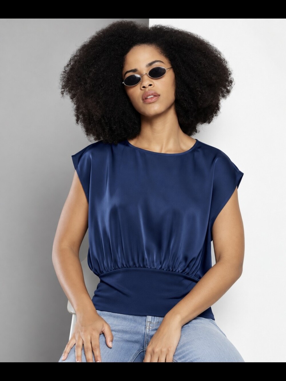 Calvin Klein Ribbed Hem Cap Sleeve Top Slate Blue Size Medium